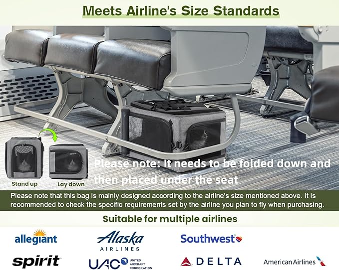 Pecute Cat Carrier Expandable, Airline Approved Cat Soft-Sided Carriers, Breathable Pet Carriers up to 5kg/12lbs, Collapsible Cat Bag Carrier Great for Travel, Outdoor, Hiking, Camping, Gray