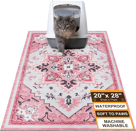 BEAUTYZOO Cat Litter Mat Litter Trapping Mat, 20"x 28" Litter Box Mat, Waterproof Kitty Litter Mat, Non-Slip Litter Rug Mats Pads for Floor Scatter Control, Soft on Paws & Easy to Clean, Pink