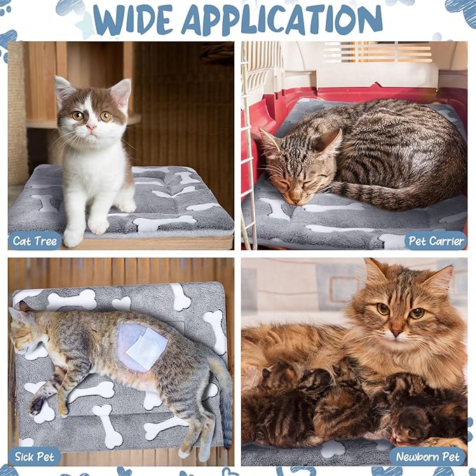 VitalCozy 2 Pack Self Warming Cat Mat Self Heating Pad Bed Reversible Machine Washable Reflects Body Heat Warm Thermal Pet Pad Crate Blanket for Feral and Indoor Cat (Grey,22'' X 18'',Bone)