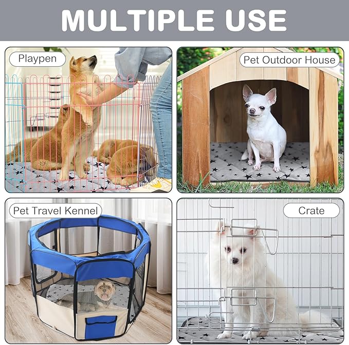 Namalu 4 Pack Self Warming Cat Bed Self Heating Cat Mat Star Pattern Soft Dog Crate Pad Thermal Pet Mat Anti Slip Kennel Dog Washable Warming Bed for Outdoor Indoor(24 x 35 Inch,Gray)