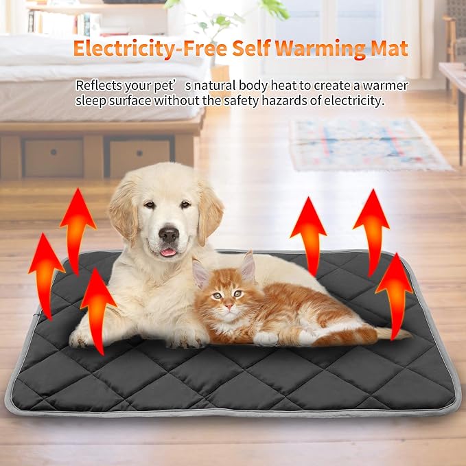 NWK Self Warming Thermal Pet Mat for Dogs and Cats, Body Heat Reflecting Cat Bed Mat, Washable, for Sofa & Crate & Kennel & Car Seat (Obsidian Black, Small (20'' X 16'' X 0.4''))