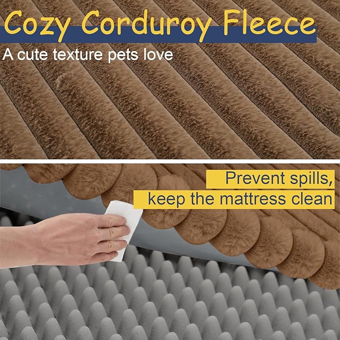 Orthopedic Dog Bed for Large Medium Sized, Washable Memory Foam Large Dog Bed Premium Soft Corduroy Fleece, Durable Medium Pet Sofa with Removable Cover, Washable Waterproof Pet Couch Beds(Brown,XXL)