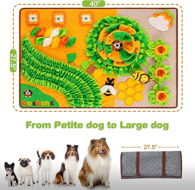Snuffle Mat for Dogs 40'' X 27'' Large Dog Feeding Mats Pet Sniff Nosework Slower Feeder Interactive Dog Mat for Stress Relief Encourage Natural Foraging (Orange)