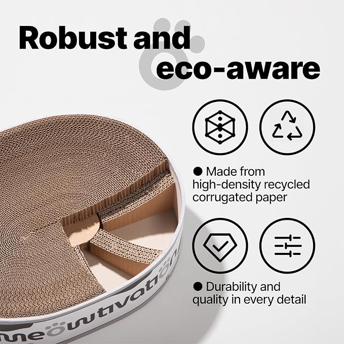 Cat Scratcher Bed – 16.5" x 13" Premium Scratch Lounge Bed Made from Recycled Corrugated Cardboard, Oval Cat Couch with Natural Catnip for Indoor Cats, Scratching Bed for Kitty, Protect Furniture