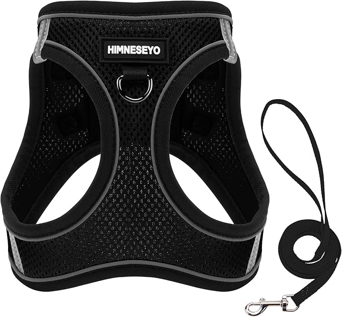 Dog Harness and Leash Set, Dog Harness for Dogs No Pull, No-Chock Step-in Reflective Breathable Lightweight Easy Walk Vest Harnesses with Safety Buckle for Small Medium Dogs, Cats (Black, S)
