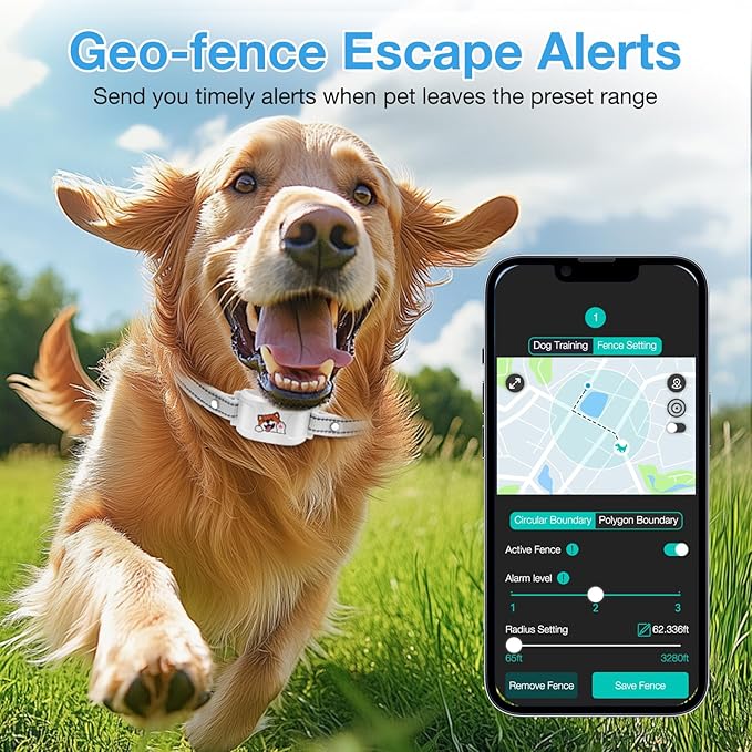 GPS Wireless Dog Electronic Fence & Dog Training Collar, Waterproof Rechargeable Collar with GPS Tracker,Customizable Boundaries via App, No Subscription Required, One Size Outdoor (Black)
