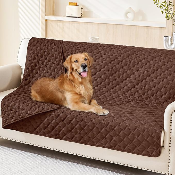 Smiry Waterproof Dog Bed Cover Pet Blanket, Soft Washable Dog Blanket for Furniture Bed Couch Sofa Reversible, Checkered (52"x82", Brown/Brown)