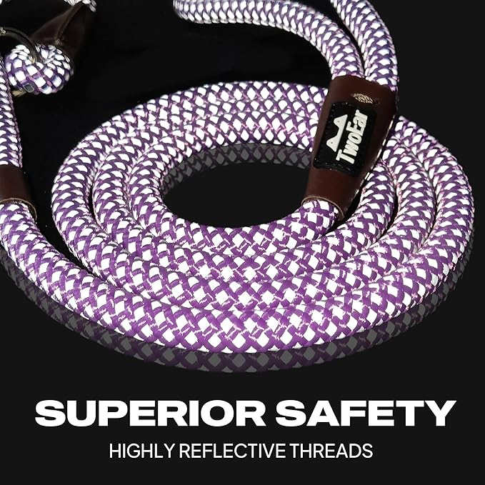 TwoEar Dog Slip Rope Leash - 6FT Heavy Duty Training Leash with Reflective Threads for Small to Large Dogs (Slim(3/8''x6ft), Purple)