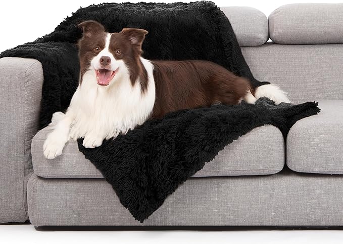 gogobunny Waterproof Dog Blanket for Large Dogs, Cats, Puppy, Reversible Faux Fur Pet Throw Blanket, Washable, Calming Furniture Protection for Sofa Bed (40x50 Inch (Pack of 1), Black)