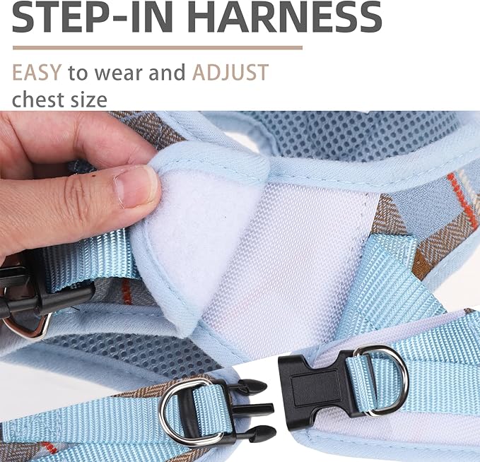 PUPTECK Adjustable Dog Harness Collar and Leash Set Step in No Pull Pet Harness for Small Medium Dogs Puppy and Cats Outdoor Walking Running, Soft Mesh Padded Reflective Vest Harnesses, BlueBrown S