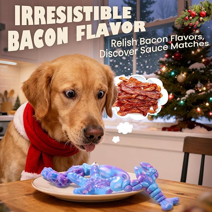 Dog Toys for Aggressive Chewers: 3 Pack Indestructible Dog Toys for Large Dogs, Bacon Flavored Dog Chew Toy, Durable Nylon Chew Toys for Dogs, Reduce Boredom, Teeth Cleaning, Keep Them Busy