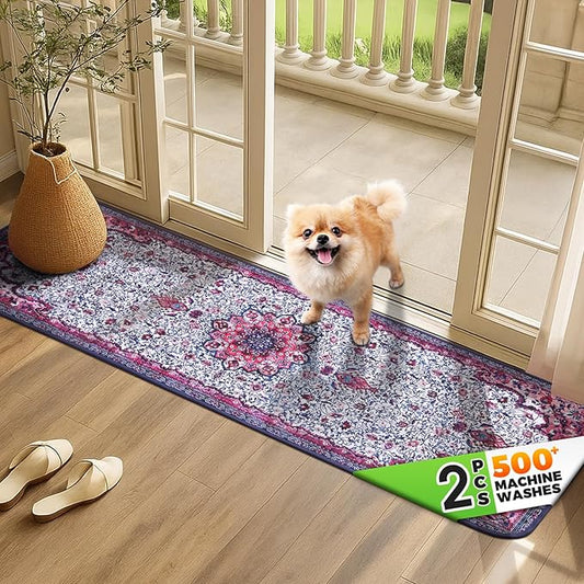 Hompet 2 Pack Super Absorbent Dog Door Mat for Muddy Paws, Washable Pee Pads for Dogs, Reusable Puppy Training Pads, Quick Dry Non-Slip Pet Entryway Rug, Leak-Proof Potty Pad for Indoor Floors 24.8x54