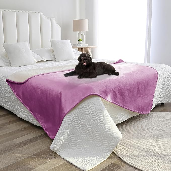 Waterproof Dog Blanket for Couch, Leak Proof Pet Blanket for Indoor Cats, Plush Sherpa Puppy Throw Furniture Protector for Sofa Bed(50"x60",XL,Purple)