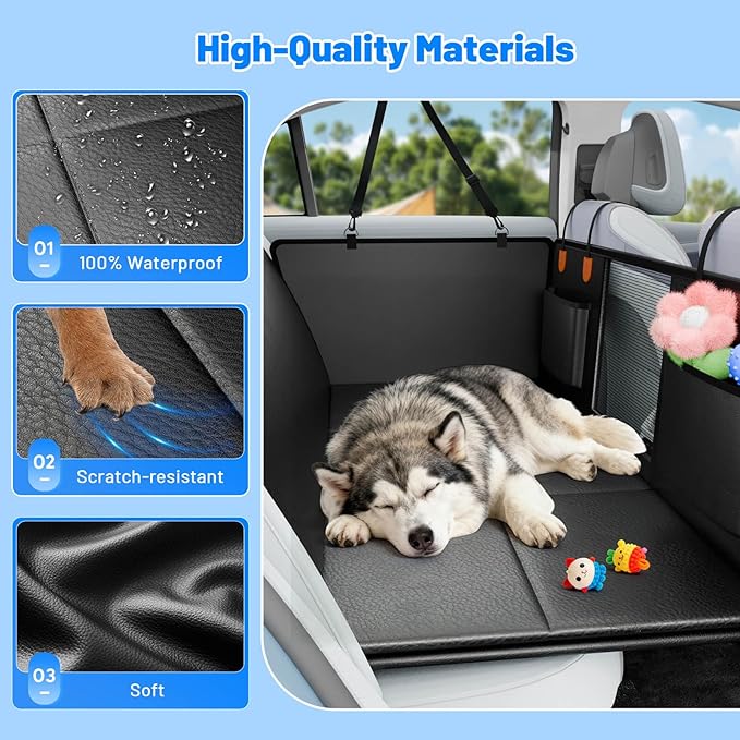 Dog Car Seat Cover for Back Seat with Hard Bottom, PU Leather Back Seat Extender for Dogs,Dog Hammock Bed for Cars, SUVs, Pet Seat Cover for Back Seat Holds 400lbs with Mesh Window & Pocket