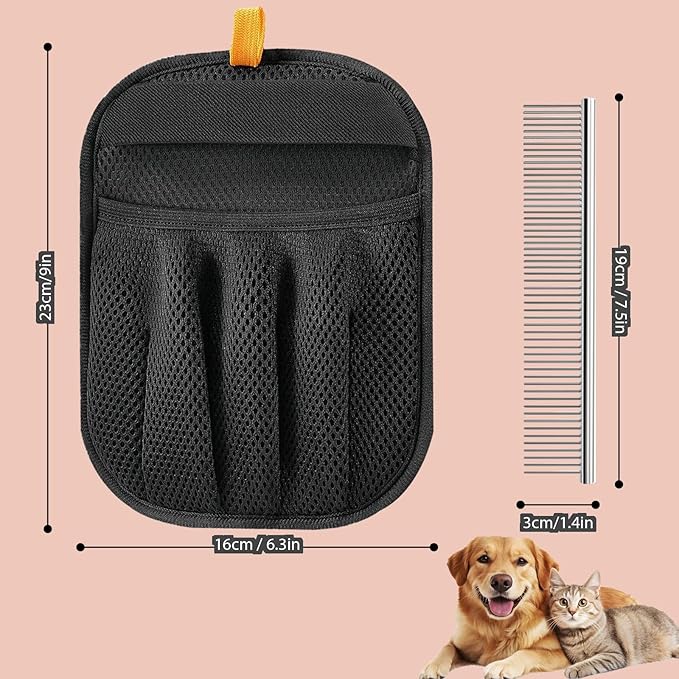 Pet Hair Removal Gloves for Cats and Dogs, Ultimate Deshedding & Grooming Kit with Electrostatic Magic Brush, Reusable Pet Hair Remover for Couch, Car, Laundry, Furniture Cleaning.(2 Gloves + Comb)