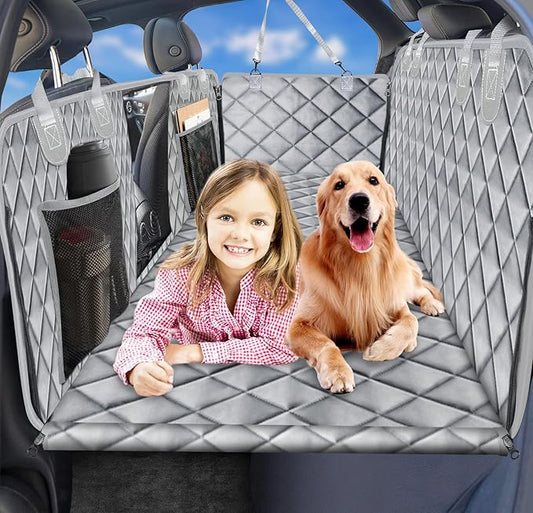 URPOWER Back Seat Extender for Dogs - Hard Bottom Dog Car Seat Cover Holds 550 lbs, Waterproof Dog Hammock Dogs Bed for Cars, SUVs, Pet Backseat Protector with Mesh Window & Large Space