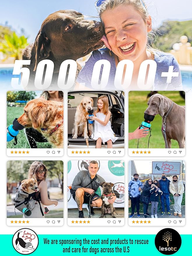 lesotc Dog Water Bottle, Portable Water Dispenser with Bowl, Leak Proof Pet Travel Squeeze Bottle, Puppy Essentials Dog Stuff Accessories for Outdoor Walking, Hiking, Camping