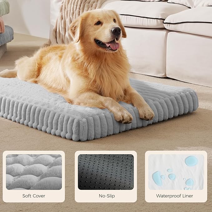 Orthopedic Dog Bed for Extra Large Dog, Waterproof Pet Bed for Crate,Non-Slip Bottom and Egg-Crate Foam with Removable Washable Cover Crate Bed,Grey,41"x27"x4"