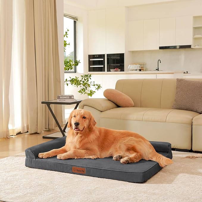 Orthopedic Dog Bed for Large Dogs, 44"x32"x6" Memory Foam Pet Bed with Washable Microsuede Cover, TPU Waterproof Liner & Nonskid Bottom, for Indoor, Outdoor, Crate ＆ Car Use, Dark Grey