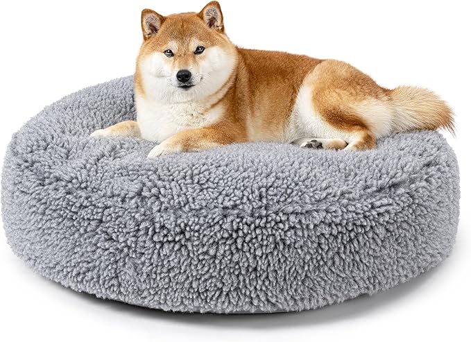 Stoutwool Indestructible Dog Bed - Round Chew Proof Dog Pad - Fluffy Pillow Bed for Aggressive Chewers - Durable - Washable - Ideal for Medium Breeds - 32", Charcoal