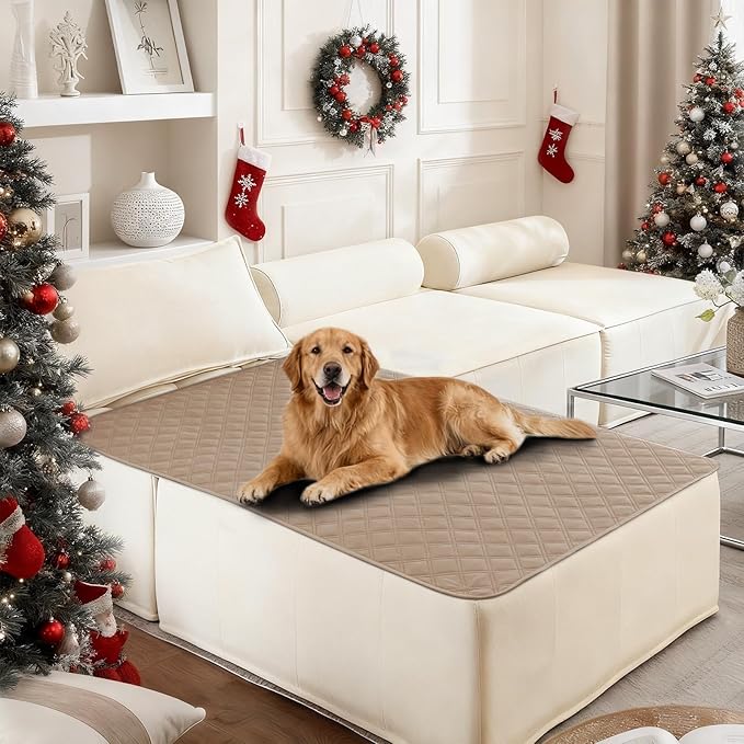 Waterproof Dog Bed Cover Pet Blanket, Soft Couch Cover for Dogs Washable, Non-Slip Dog Blanket Protect Furniture Couch Sofa Car for Puppy Large Dogs Cat (40x50 Inch, Khaki)