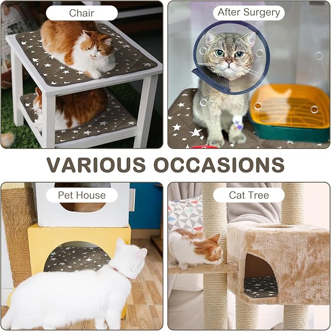 Namalu 4 Pack Self Warming Cat Bed Self Heating Cat Mat Star Pattern Soft Dog Crate Pad Thermal Pet Mat Anti Slip Kennel Dog Washable Warming Bed for Outdoor Indoor(12 x 12 Inch,Brown)