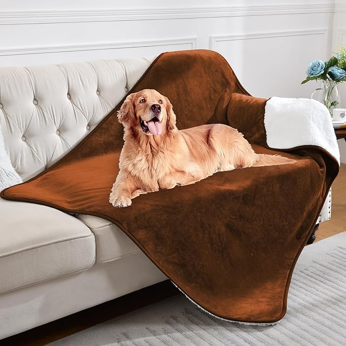 Waterproof Blanket for Bed Couch Sofa, Soft Liquid Pee Proof Pet Blanket for Dog Puppy Cat, Reversible Sherpa Fleece Furniture Protector (Caramel, 60x80 inches)