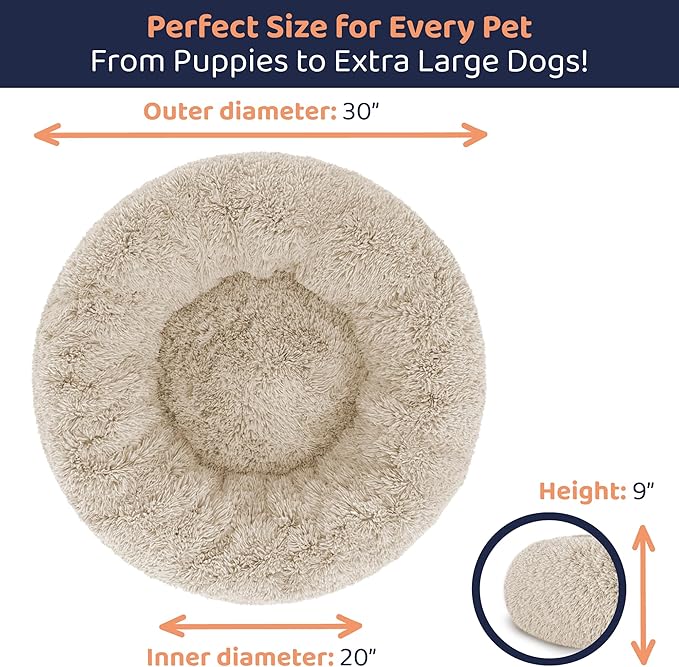 Donut Dog Bed - Premium Comfort for Anxiety Relief - Fluffy & Calming Design with Ultra-Plush Support | Cozy Round Dog Bed with Super Soft Circle Style (Size M Beige)