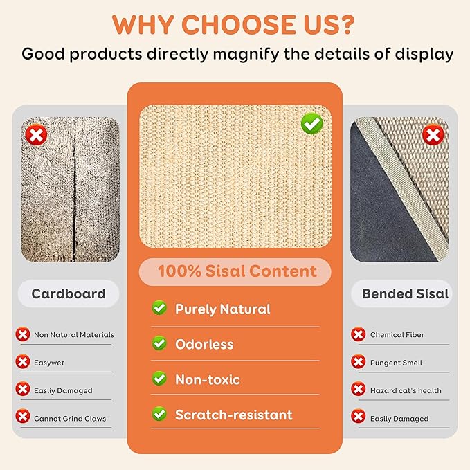 Sisal Cat Scratcher Bed for Natural Bamboo for Indoor Cats, Natural Sisal Mat Hammock for Kittens and Adult Cats,Extra-Larger Cat Scratching Post/Board/pad