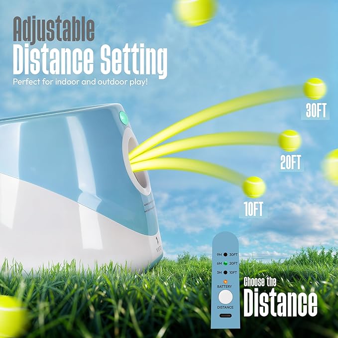 Automatic Dog Ball Launcher for Small Dogs – Dog Ball Thrower Fetch Machine - Indoor Outdoor Interactive Toy with 3 Mini Tennis Balls 2 Inch