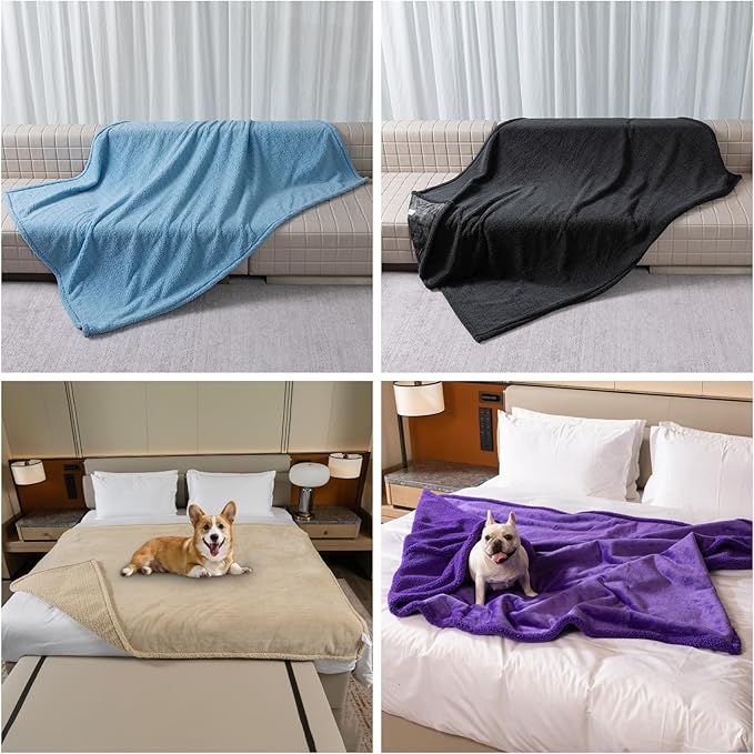 Waterproof Pet Blanket for Dogs Jacquard Fleece Blankets for Bed Cover Reversible Blue Fluffy Puppy Blankets Leakproof Sofa Couch Washable Cover Cat Doggie Blanket for Warm-Lake Blue,L