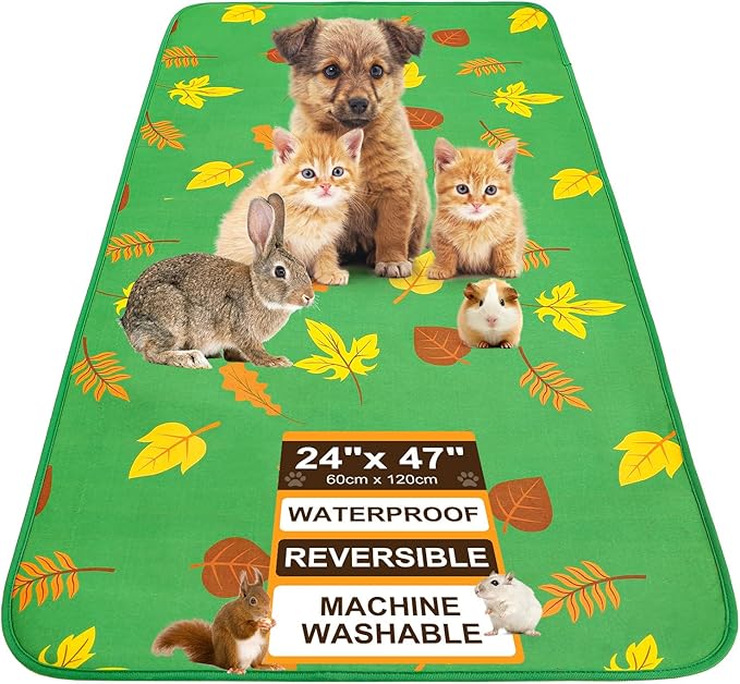 BEAUTYZOO 2 Pack Guinea Pig Bedding Washable, Reversible Guinea Pig Fleece Cage Liners, Waterproof Reusable & Anti Slip Pee Pad, Super Absorbent Mat for Rabbit Bunny Hamster Rat- 24"x47" Green