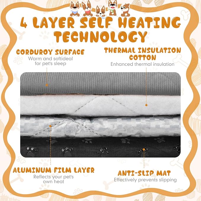 Novabright 4 Pack Self Warming Cat Bed Cat Dog Heating Pad Soft Warm Thermal Mat with Anti-Slip Bottom Dog Crate Pad for Outdoor Indoor Small Dogs Kittens(Gray,19.6 x 27.5 Inches)