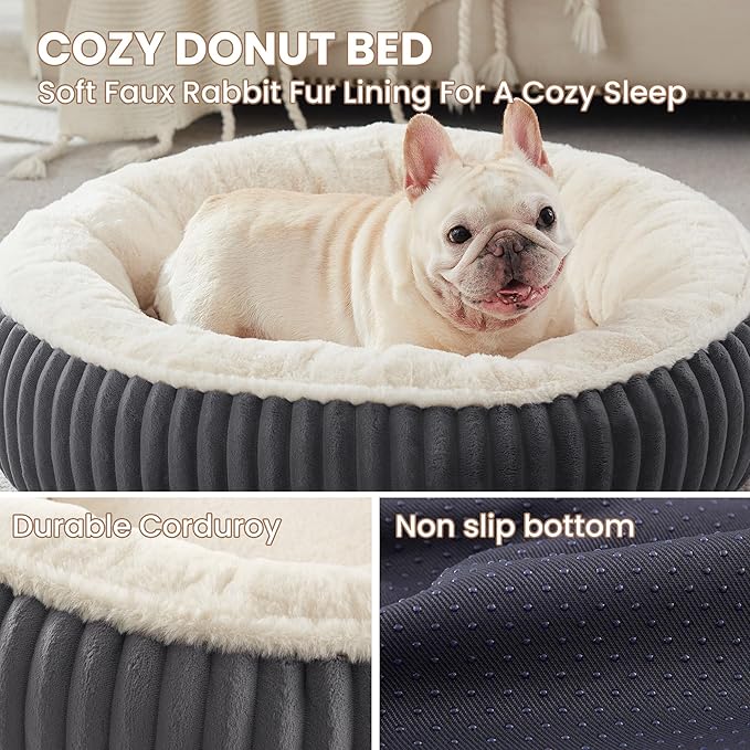 30 inches Donut Dog Bed for Medium Dogs,Calming Round Pet Bed with Removable Cover,Washable Milk Plush Faux Fur, Fits Pets up to 30 lbs(Dark Grey,Medium)