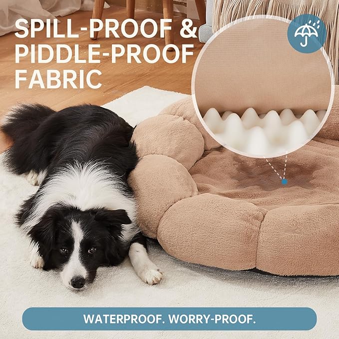 OhGeni 36 inches Calming Donut Orthopedic Dog & Cat Bed for Large Pets, Warming Comfort Fluffy Short Pile Fur, Durable Waterproof Machine Washable Removable Cover, Cute Round Bed for Puppy, Camel