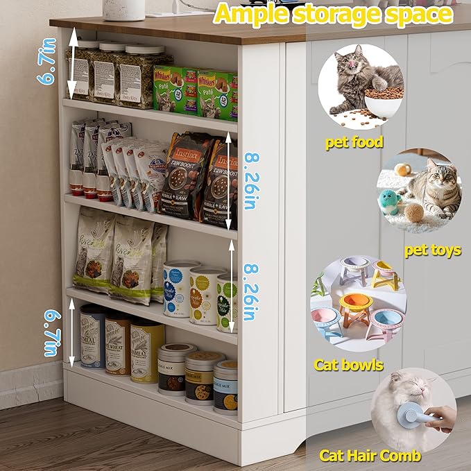 PAKASEPT Large Cat Litter Enclosure with Litter Collector, Wooden Cat Washroom Enclosure for self-Cleaning Litter Boxes, Large Hidden Litter Box Furniture with Charging Station, Wooden Cat House