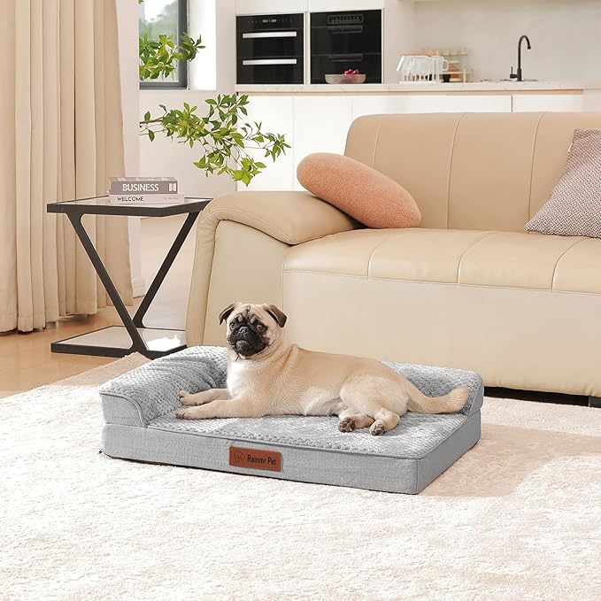 Orthopedic Dog Bed Medium Size Dog, Memory Foam Dogs Bed for Medium Dogs, Washable Removable Cover, Nonskid Bottom, Waterproof, for Indoor, Outdoor, Crate ＆ Car Use, 35x23x6 Inches, Light Grey