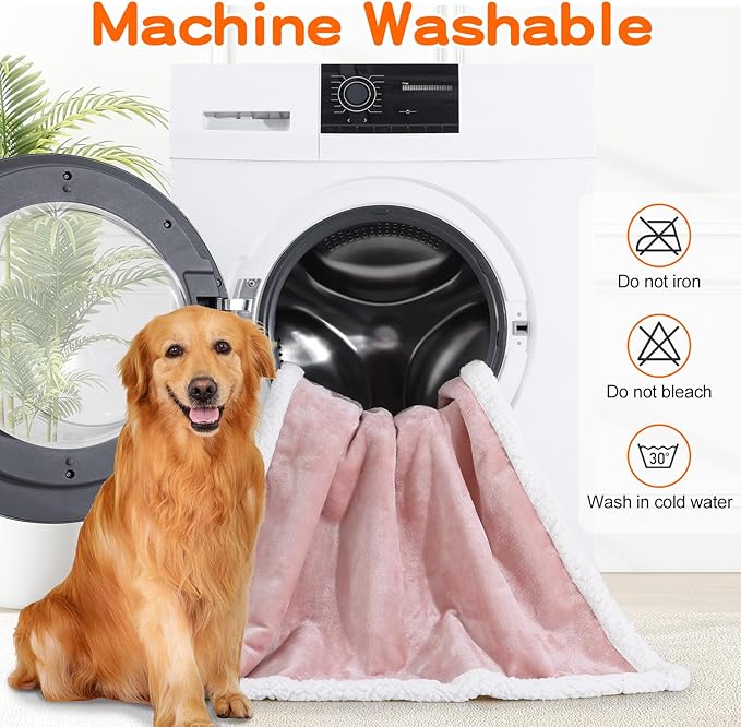 Smiry Waterproof Blanket Throw for Large Dogs Cats, Soft Reversible Dog Blanket for Sofa Couch Bed, Washable Leakproof Sherpa Fleece Furniture Couch Protector(30"x40", Pink/White)