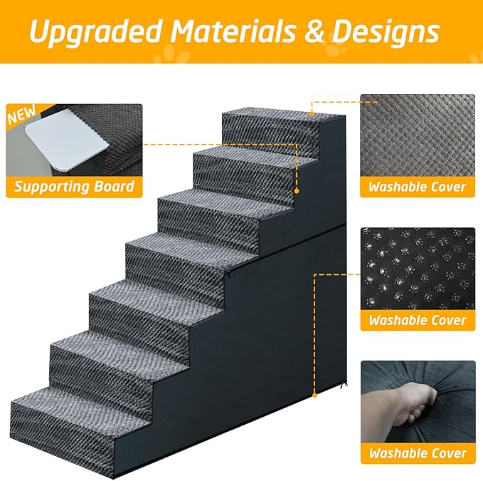 31" H Dog Stairs for Small and Medium Dogs 7-Step Ramps for High Beds and Couch Non-Slip Extra Wide Pet Stairs for Old Dogs and Puppy and Cat - Stable & Durable with Machine Washable Cover Indoor
