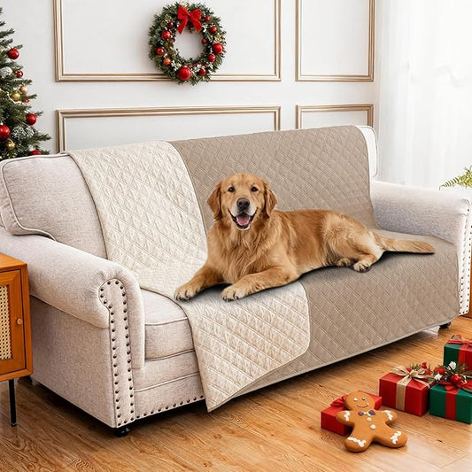 Waterproof Dog Bed Cover Pet Blanket, Soft Couch Cover for Dogs Washable, Non-Slip Dog Blanket Protect Furniture Couch Sofa Car for Puppy Large Dogs Cat (52x82 Inch, Khaki)