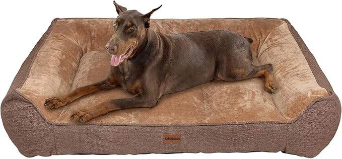 Orthopedic Dog Bed for Extra Large Dogs - Waterproof Memory Foam Dog Couch Bed with Sides, Pet Beds with Washable Cover & Non-Slip Bottom, Brown, 48x35 Inch