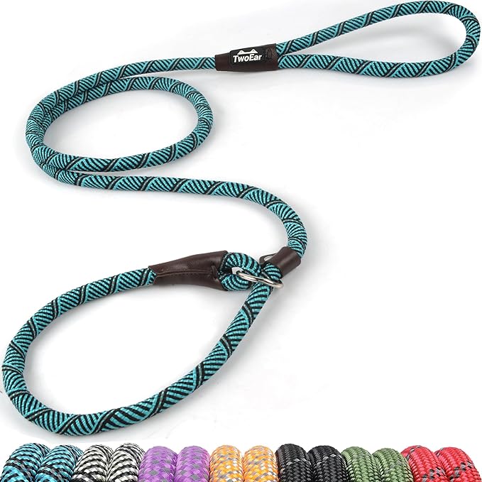 TwoEar Slip Leads for Dogs, 1/2" x 6FT Slip Leash for Large Dogs with Highly Reflective Threads, Comfortable Strong Rope Slip Leads, No Pull Pet Training Leash, Blue