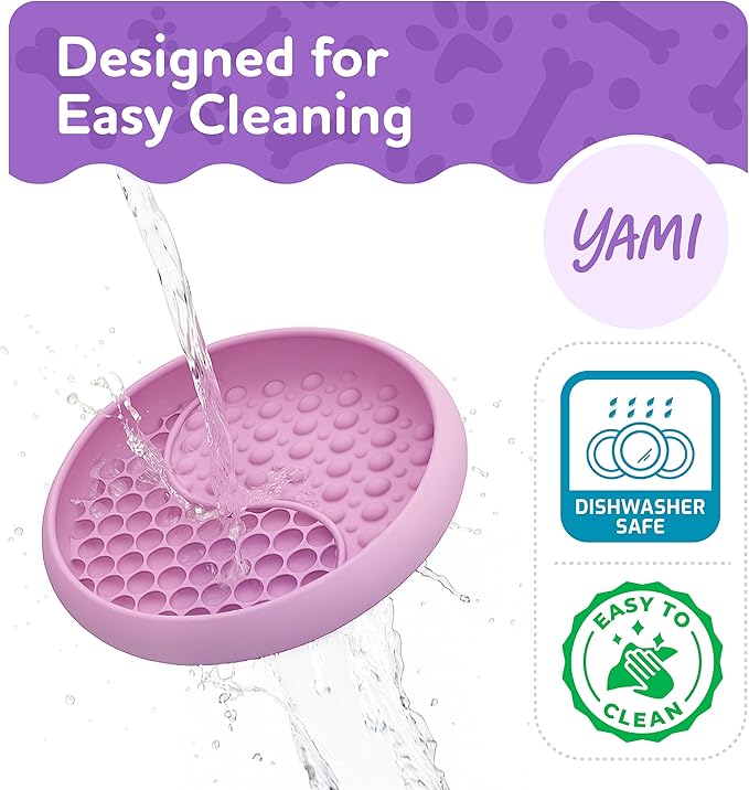 YAMI Bowl Lick Mat for Dogs & Cats, Slow Feeder Bowls, Cat Slow Feeder, Dog Enrichment Toys with Suction Cup for Anxiety Relief, Food-Grade Silicone, Dishwasher Fit, for All Breed (Light Pink)