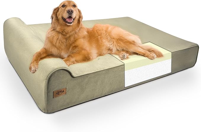 Sytopia 35D XXL Memory Foam Dog Bed, 7 Inch Thick Extra Large Orthopedic Couch for Senior Dogs Over 100 Pounds, Water Resistant and Washable Cover, Liner, Beige