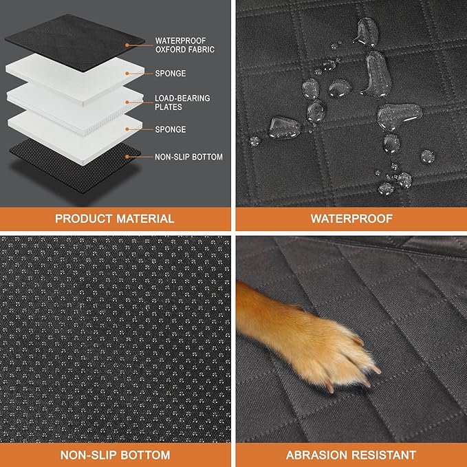 petizer Back Seat Extender for Dogs, Hard Bottom Dog Car Seat Cover, Nonslip Durable Soft Back, 100% Waterproof Car Hammock, Travel Bed, Washable Backseat Protector, Detachable Seat Covers for Car