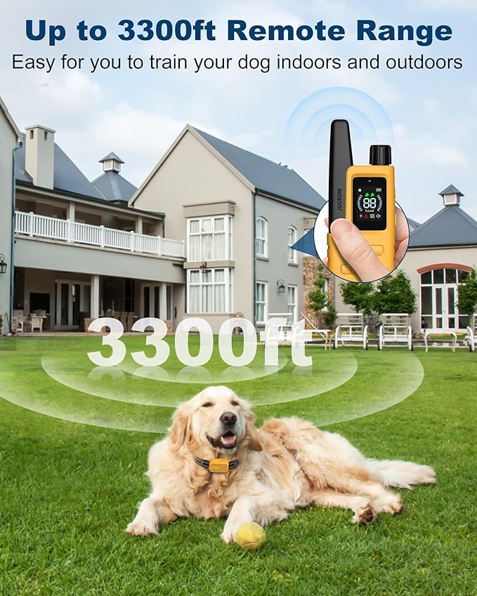 Jugbow Dog Training Collar - 4200FT Dog Shock Collars with Remote Control, IPX7 Waterproof Rechargeable E-Collar with 4 Training Modes, Security Lock(YE)