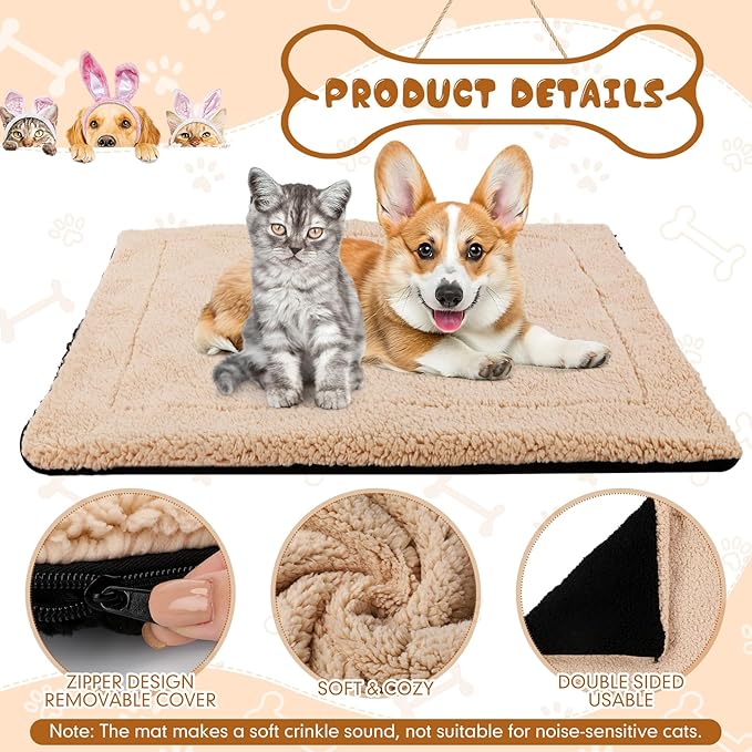 Novabright 3 Pack Self Warming Cat Bed 17x22 Inch Self Heating Dog Mat Reflects Body Heat Extra Warm Thermal Pet Pad Washable Cat Dog Bed for Outdoor Indoor Large Kittens Puppy(Black/Khaki)