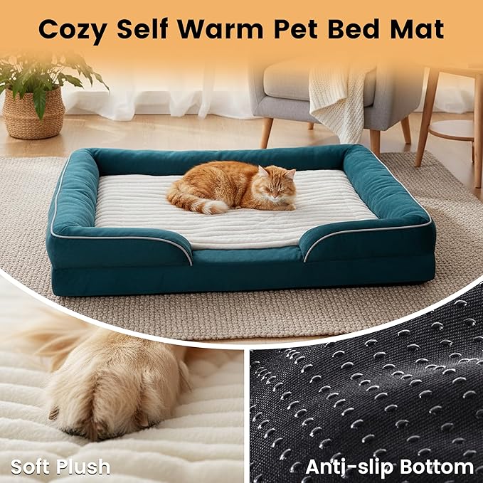 Self Warming Dog Bed Mat, Large Self Heating Pad for Dogs, Thermal Extra Warm Cat Puppy Beds Indoor, Outdoor, Non Slip, Washable, 41" × 29", Creamy White