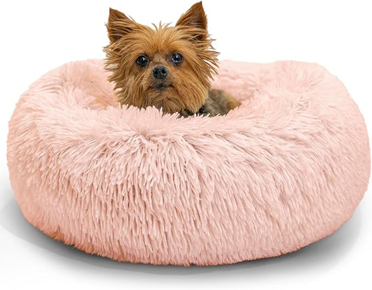Best Friends by Sheri Original Calming Donut Dog and Cat Bed, Shag Faux Fur, Cotton Candy Pink, XS (18in x 18in) - Anxiety Relief for Pets Up to 10 lbs