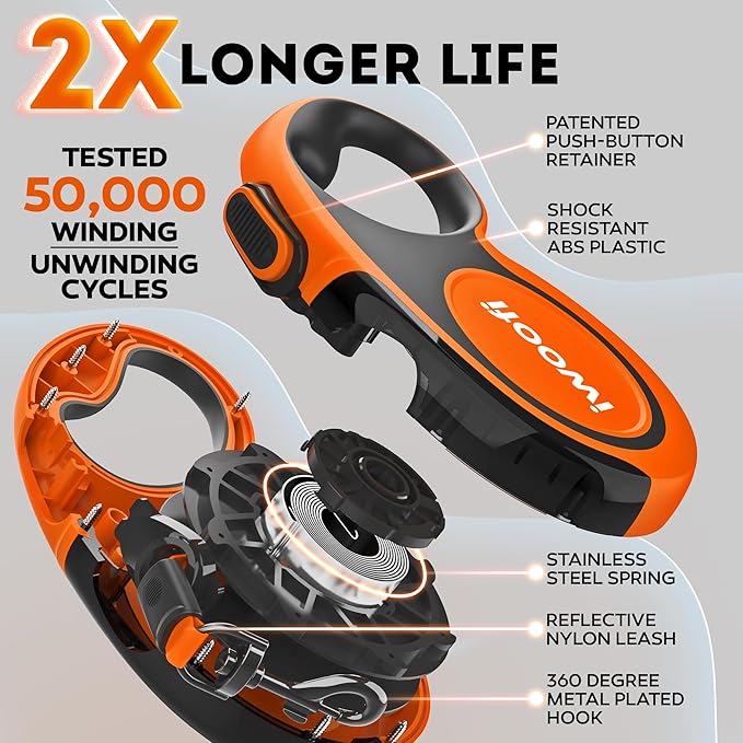 2025 NEW Retractable Dog Leash 16.4 ft – Heavy Duty for Dogs up to 110 lbs, Stainless Steel Spring, 360° Tangle-Free, One-Touch Lock Control, Soft Anti-Slip Handle – Strong, Durable Pet Leash (Orange)